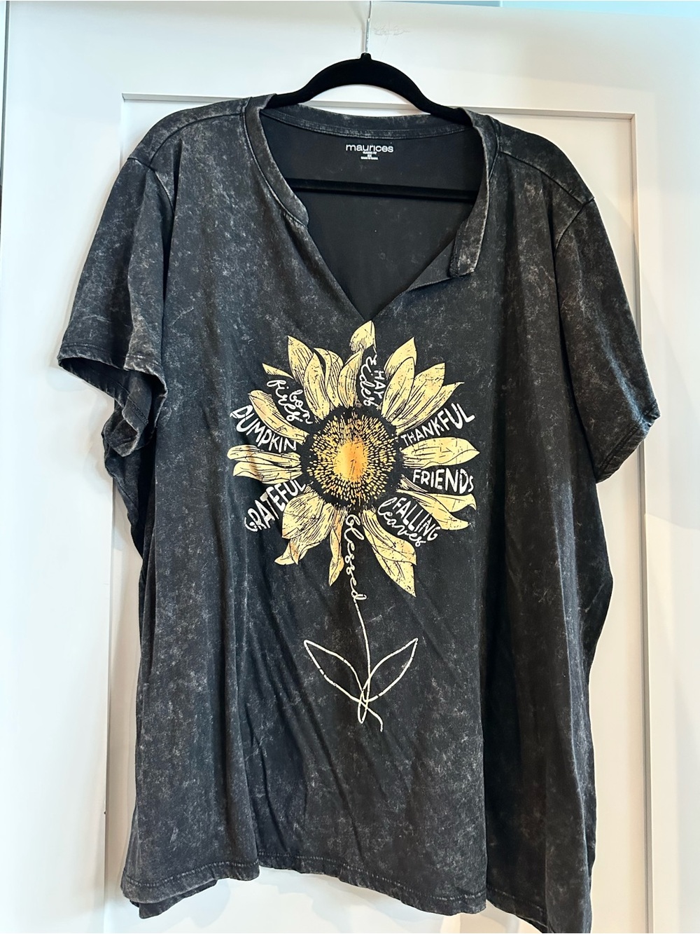 Maurices Black Mineral-Wash Sunflower Graphic Tee with Yellow Detail